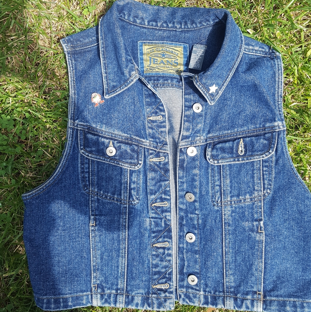 cropped boxy vintage jean vest L womens